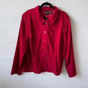 Red faux suade button up lightweight jacket
